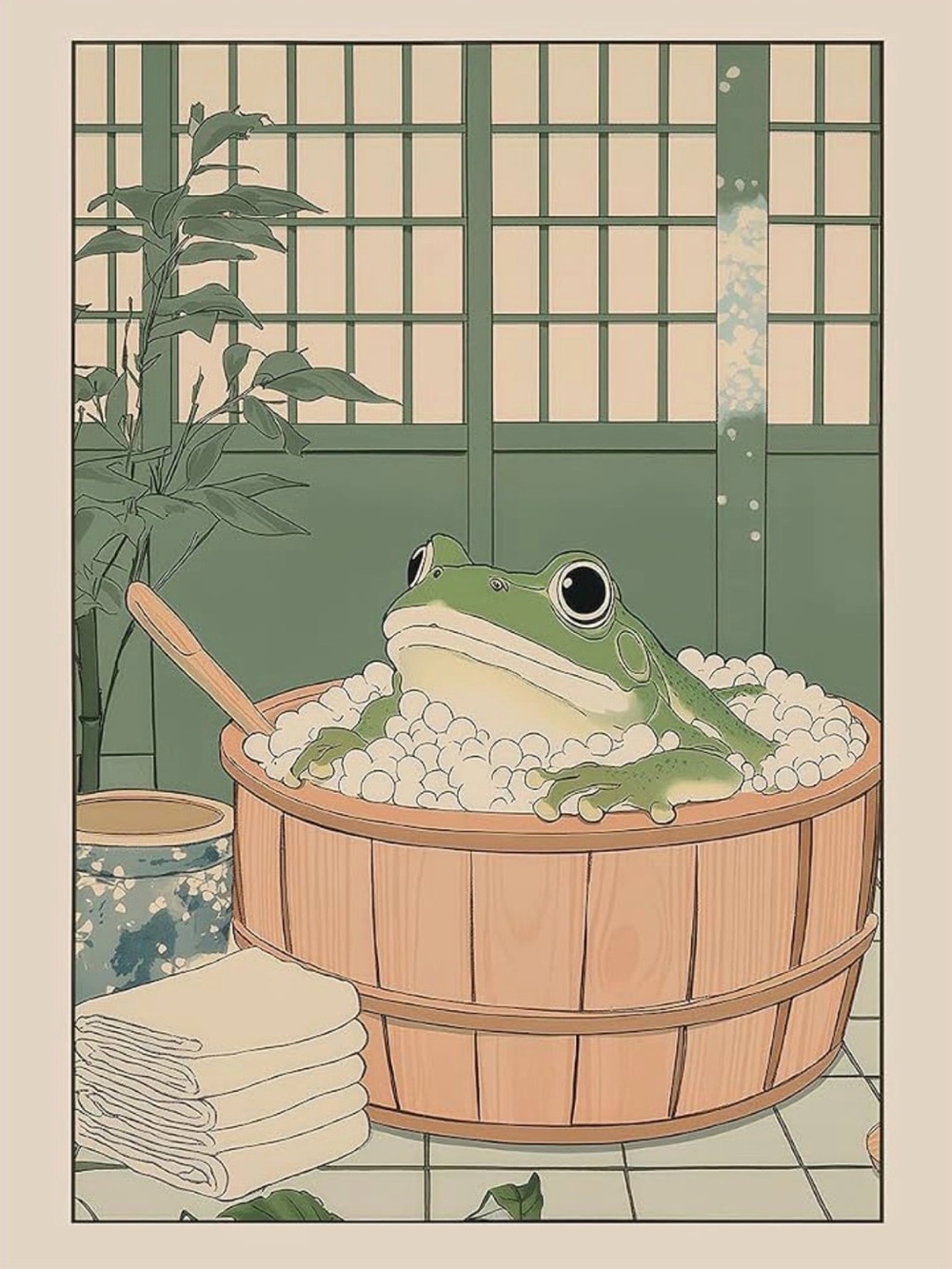 Japanese Frog in a Bathtub Wall Art